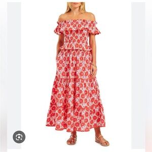 Pink City Prints Geranium Print Red Skirt, size M/L